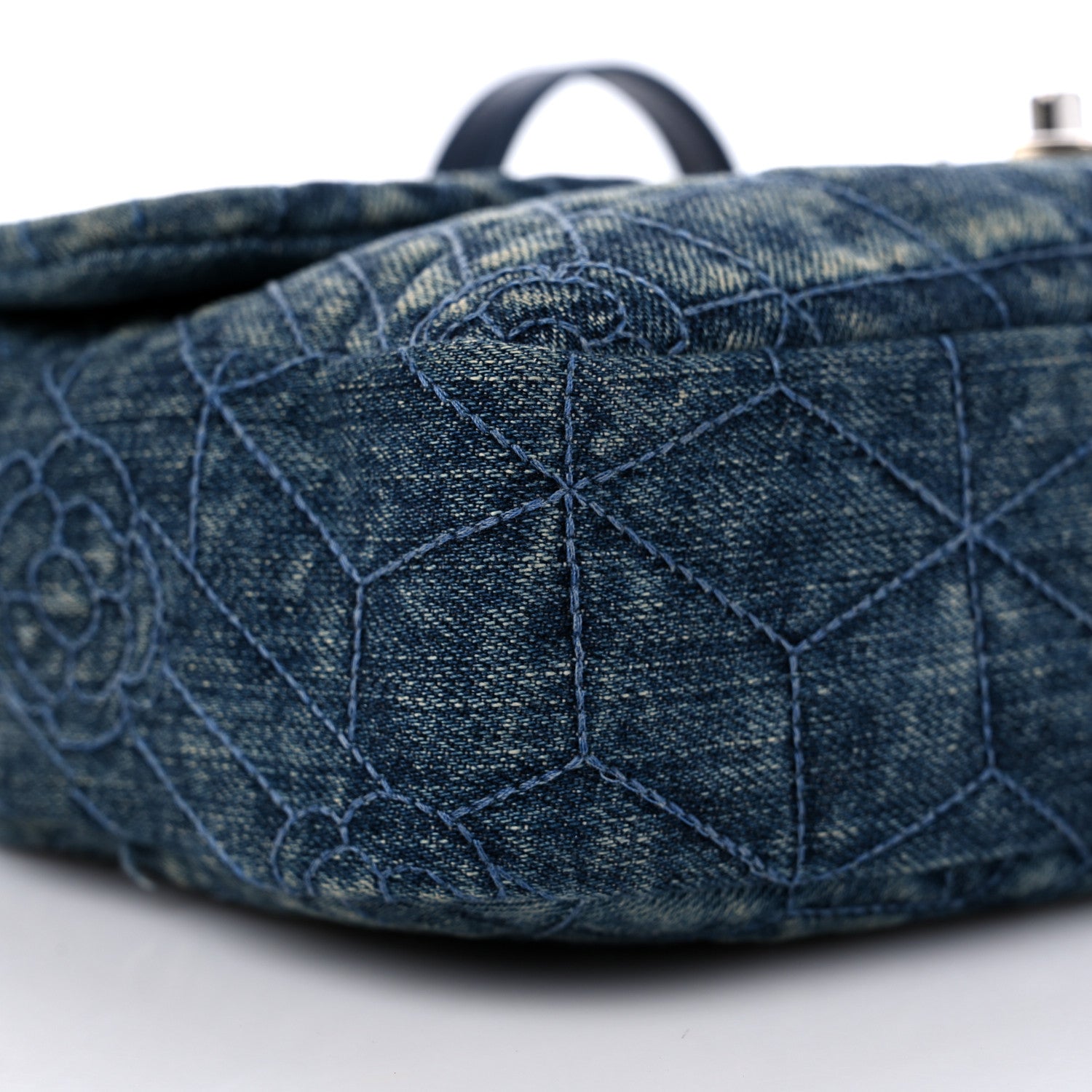 Chanel Denim Quilted Camellia Embroidered Medium Flap Blue 8 of 10