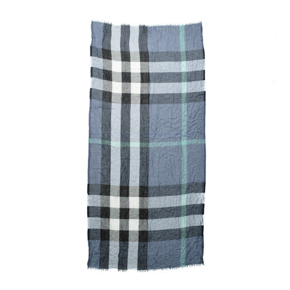 Burberry Modal Cashmere Silk Classic Check Scarf Blue Multicolor 2 of 4