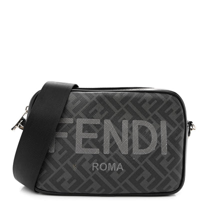 Fendi Shiny Glazed Fabric Vitello Cover FF 1974 Logo Medium Camera Case Black 1 of 10