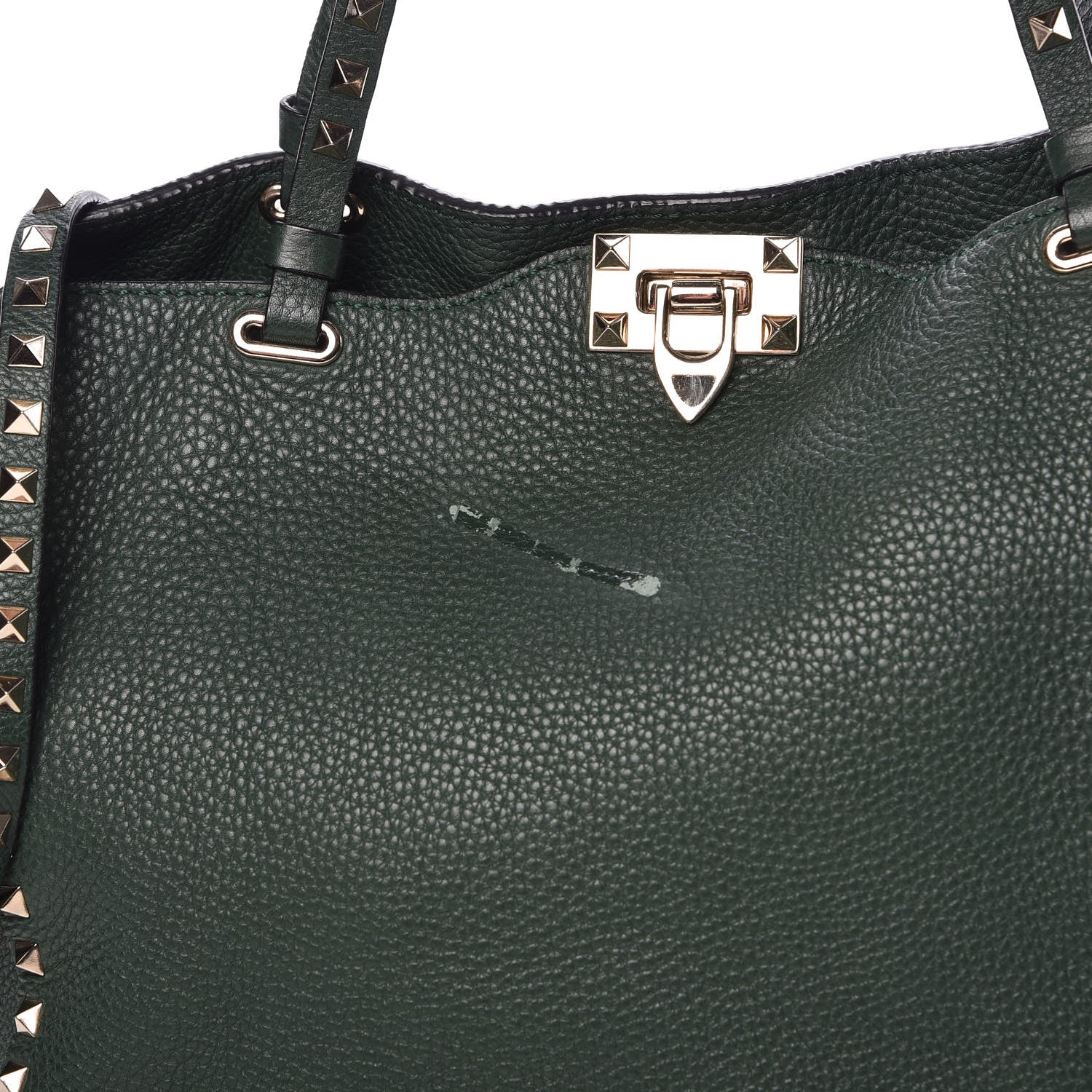 Valentino Garavani Pebbled Calfskin Medium Rockstud Tote Dark Green 13 of 13