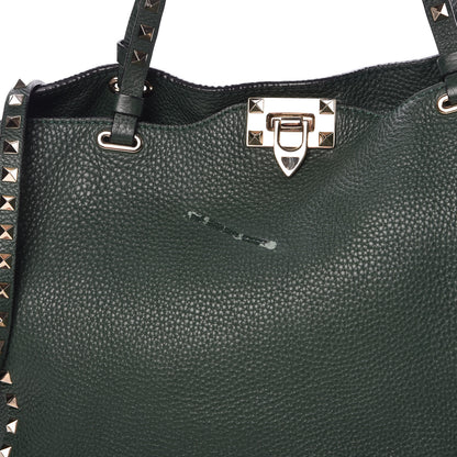 Valentino Garavani Pebbled Calfskin Medium Rockstud Tote Dark Green 13 of 13
