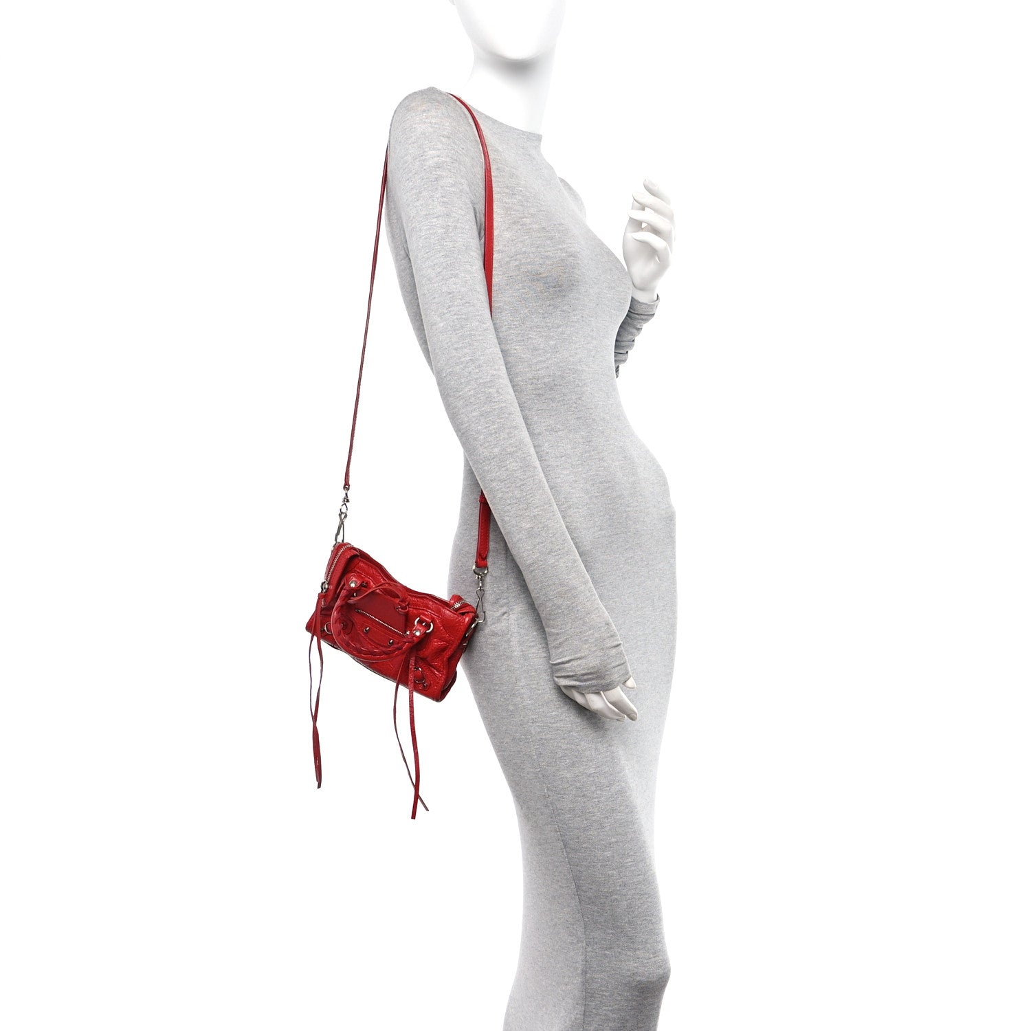 Balenciaga Agneau Classic Silver Hardware Nano City Rouge Groseille 2 of 10