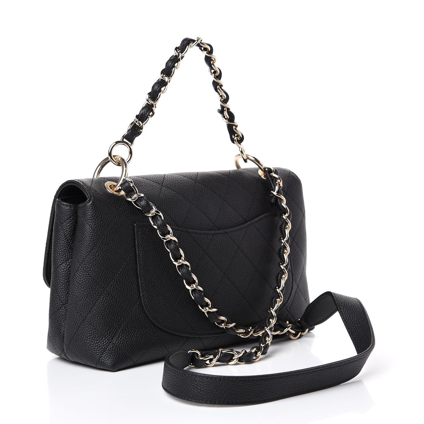 Grained Calfskin Stitched Medium Flap Black