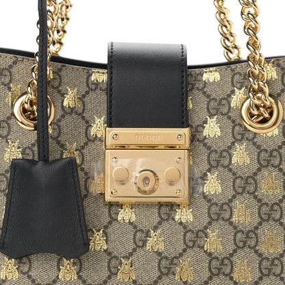 Gucci GG Supreme Monogram Bees Small Padlock Tote Beige Oro Black 8 of 13