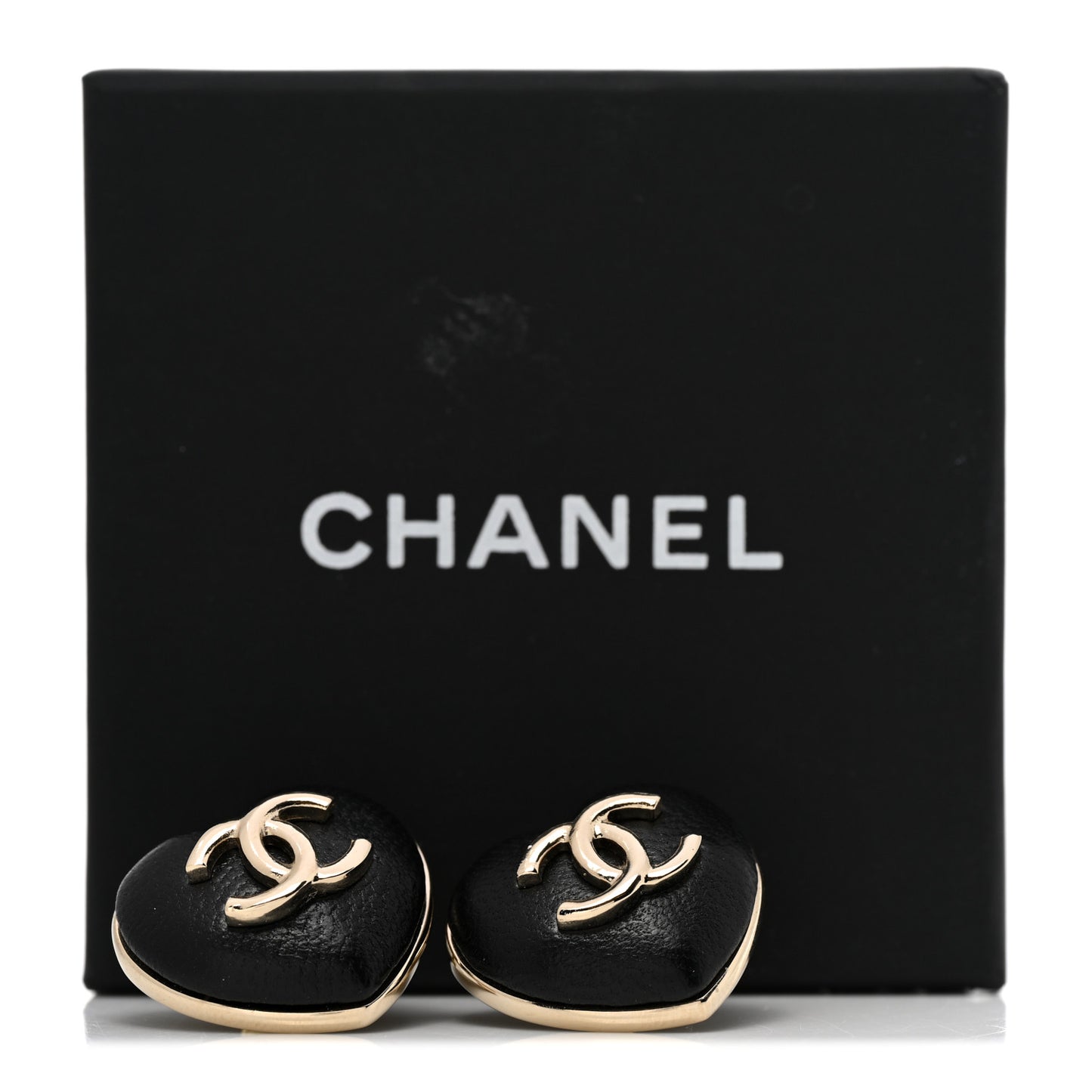 Lambskin CC Heart Earrings Black Gold
