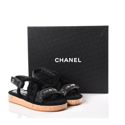 Chanel Cord Lambskin Quilted Logo Sandals 36 Black 9 of 9