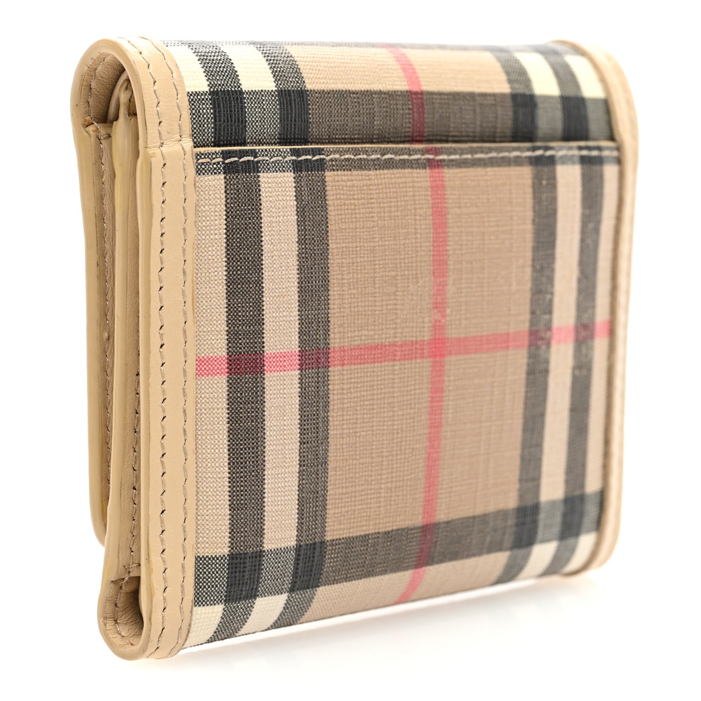 E-Canvas House Check Tri-Fold Wallet Beige