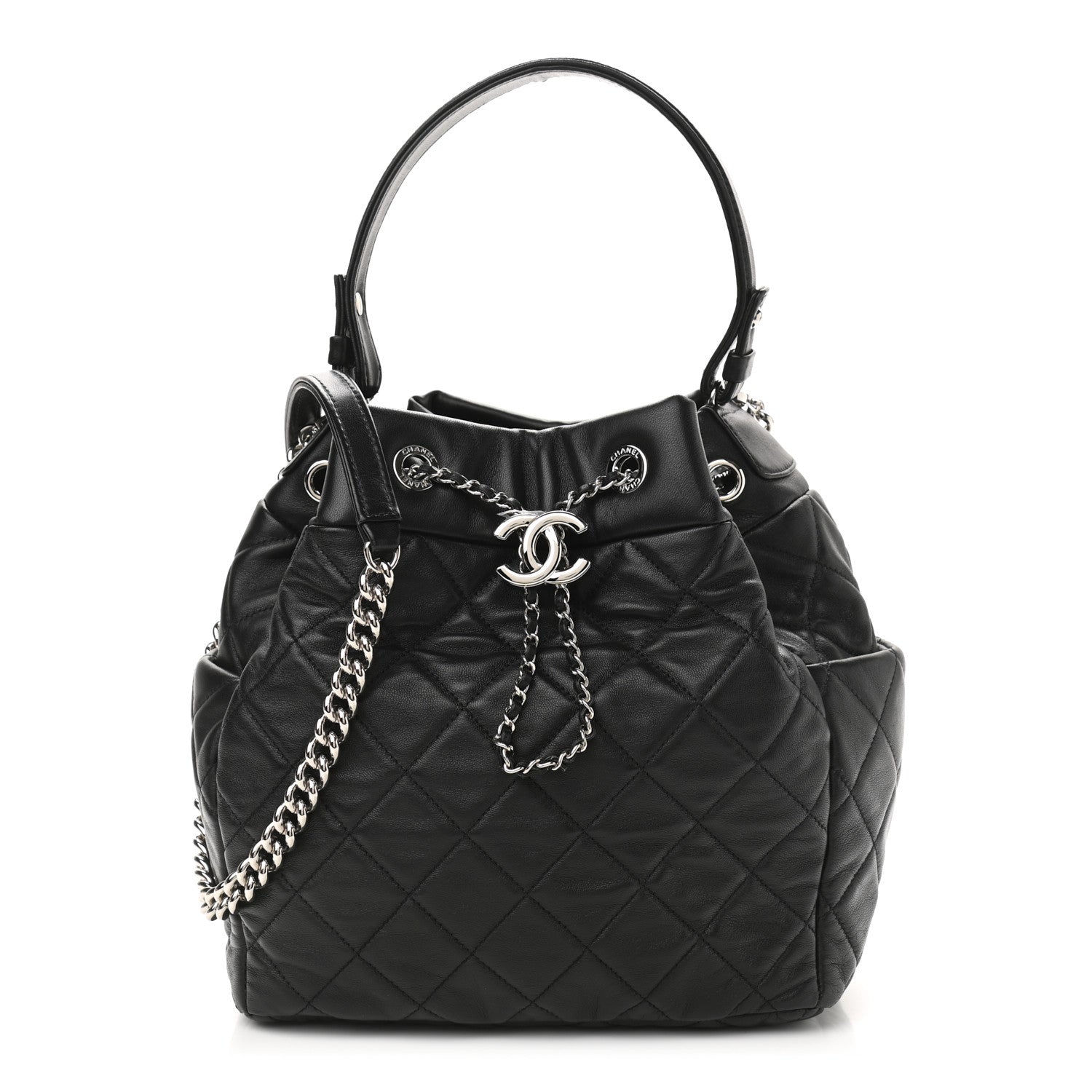 Chanel Lambskin Quilted CC Chain Drawstring Tote Black 1 of 10