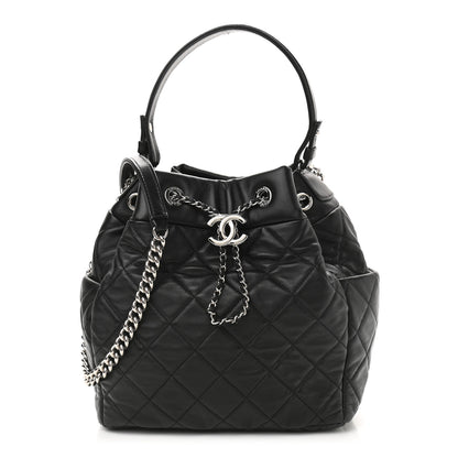 Chanel Lambskin Quilted CC Chain Drawstring Tote Black 1 of 10