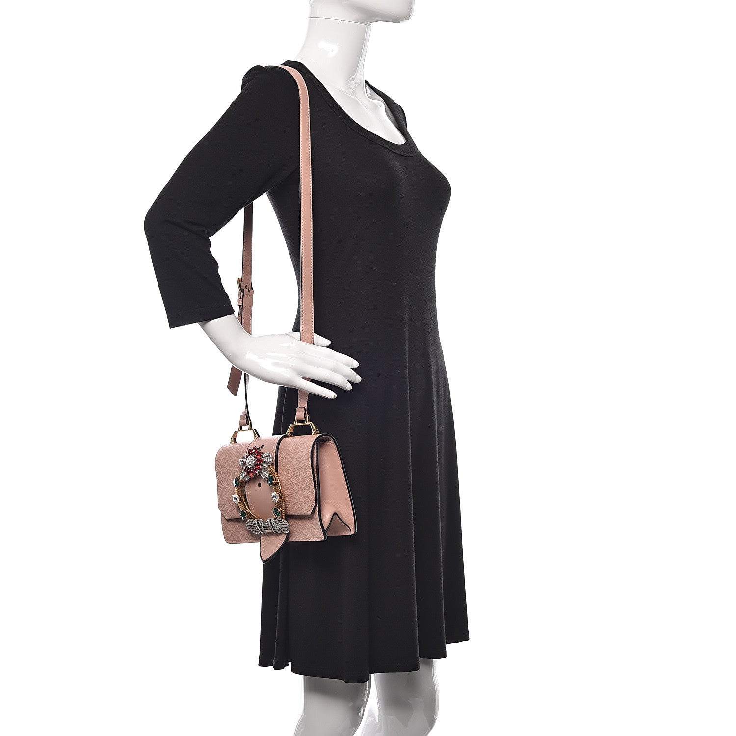 Miu Miu Goatskin Madras Soft Calfskin Crystal Embellished Shoulder Bag Orchidea 2 of 9