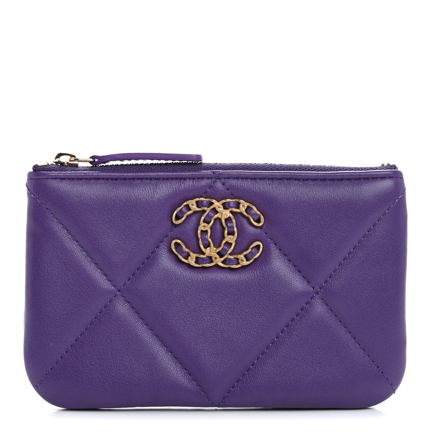 Lambskin Quilted Chanel 19 Mini Pouch Purple