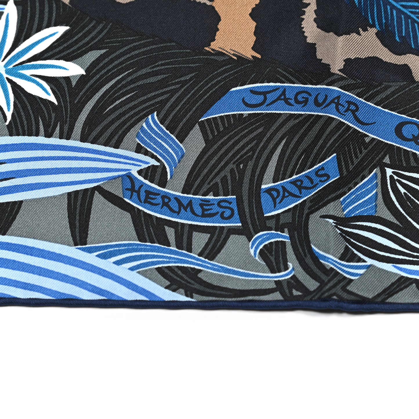 Silk Jaguar Quetzal Scarf 90 Bleu Jean Camel Marine