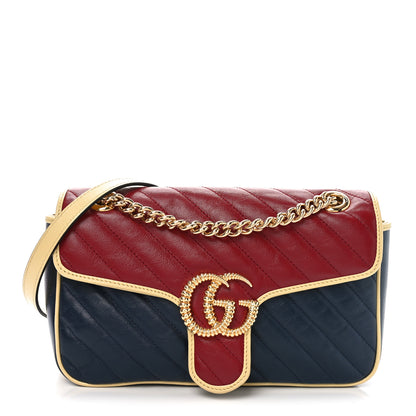 Gucci Azalea Calfskin Matelasse Diagonal Small Torchon GG Marmont Shoulder Bag Blue Agata New Cherry Red Butter 1 of 12