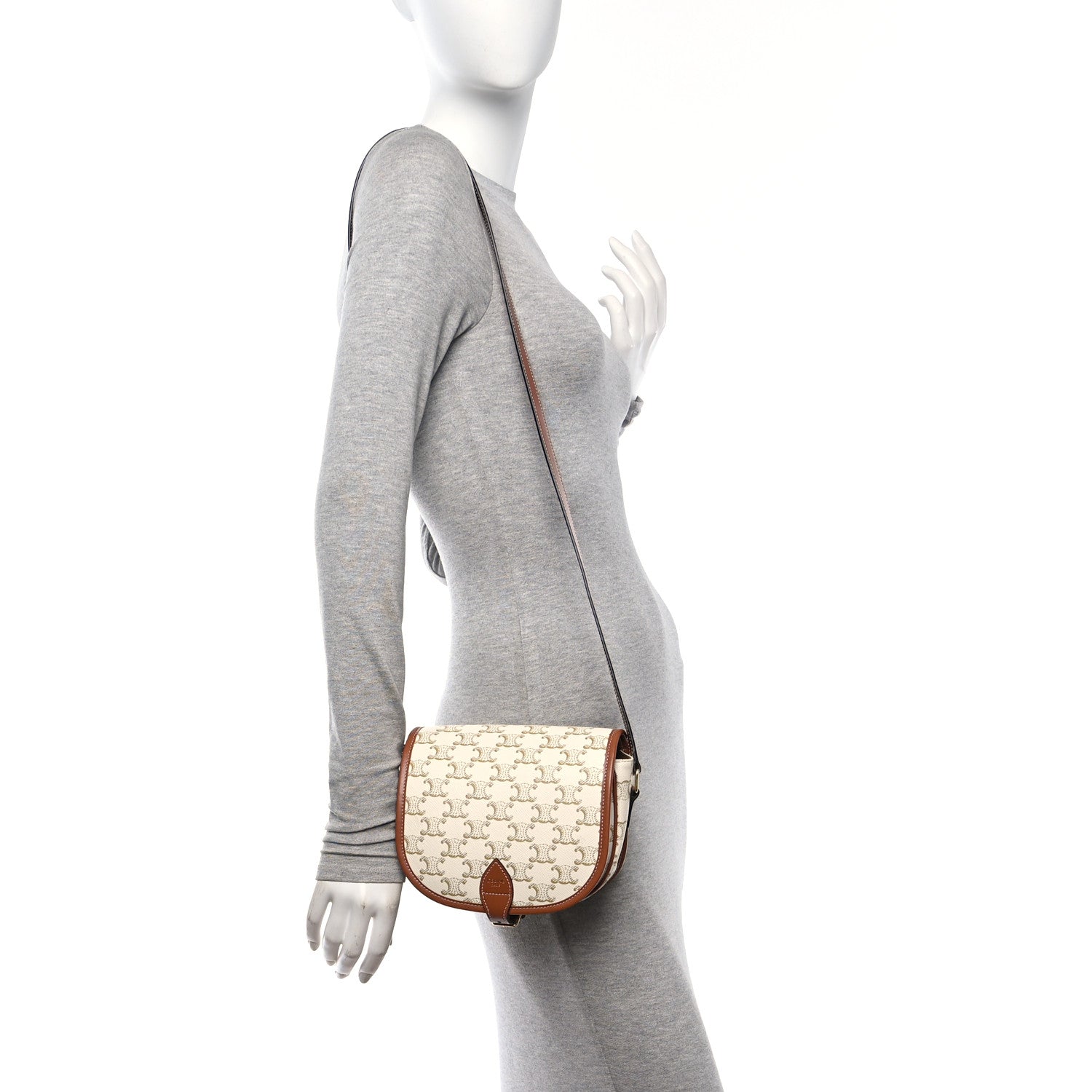 Celine Triomphe Canvas Medium Folco Bag White 2 of 12