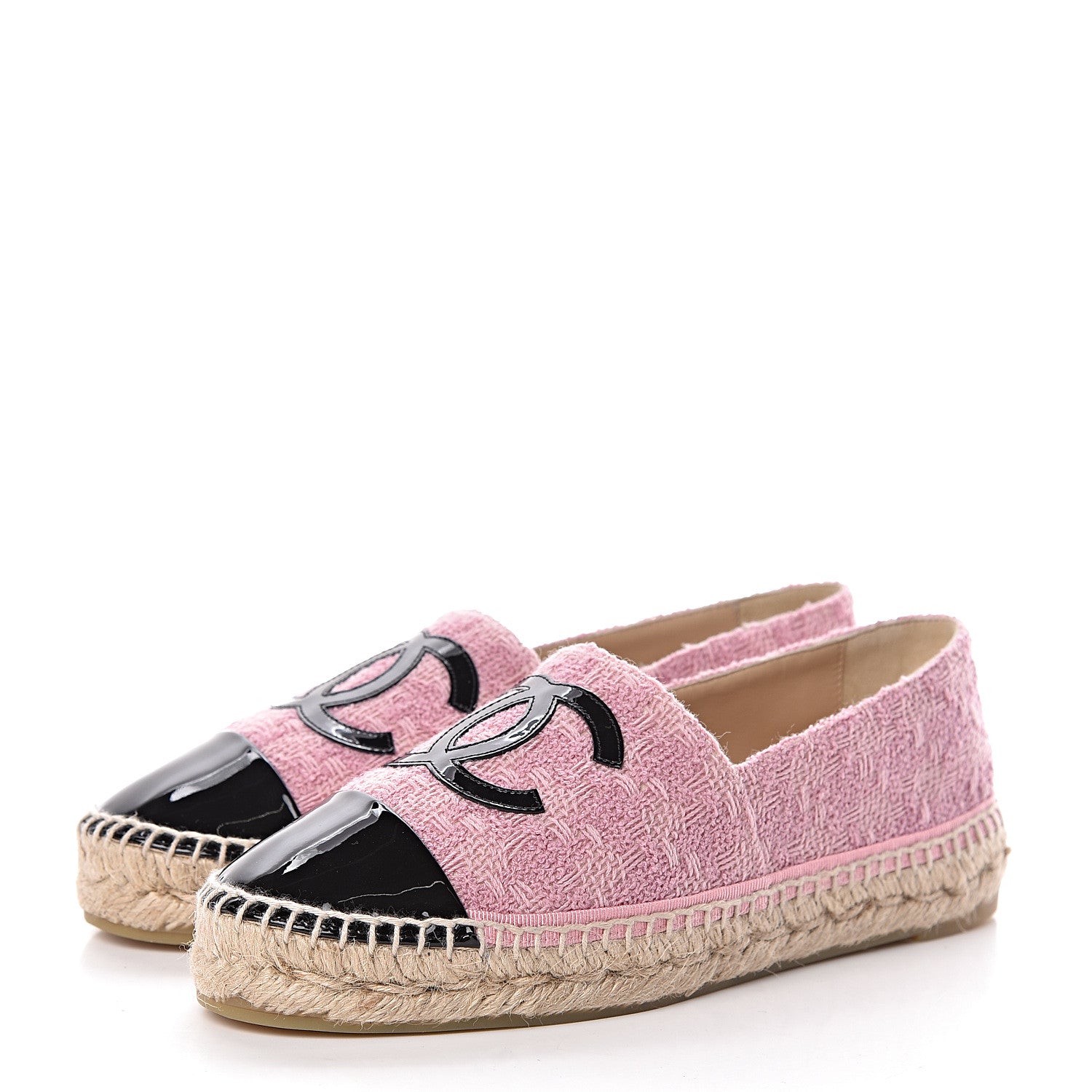 Chanel Tweed Patent CC Espadrilles 38 Pink Black 3 of 11
