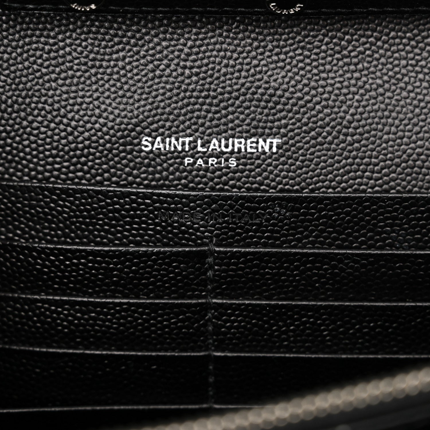 Saint Laurent Grain De Poudre Matelasse Chevron Monogram Chain Wallet Black 6 of 14