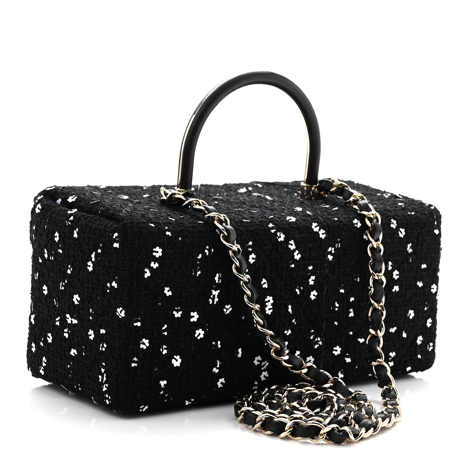 Chanel Tweed Sequin Quilted Top Handle Box Bag Black 3 of 10