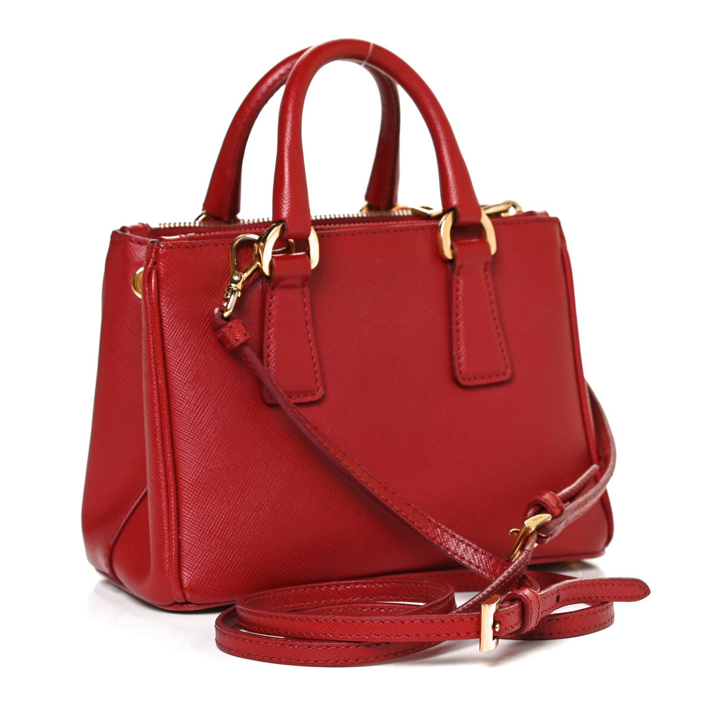 Saffiano Micro Galleria Double Zip Tote Fuoco