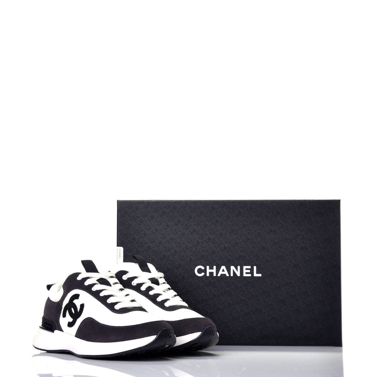Chanel Nylon Suede Calfskin CC Sneakers 36.5 White Dark Grey 10 of 10