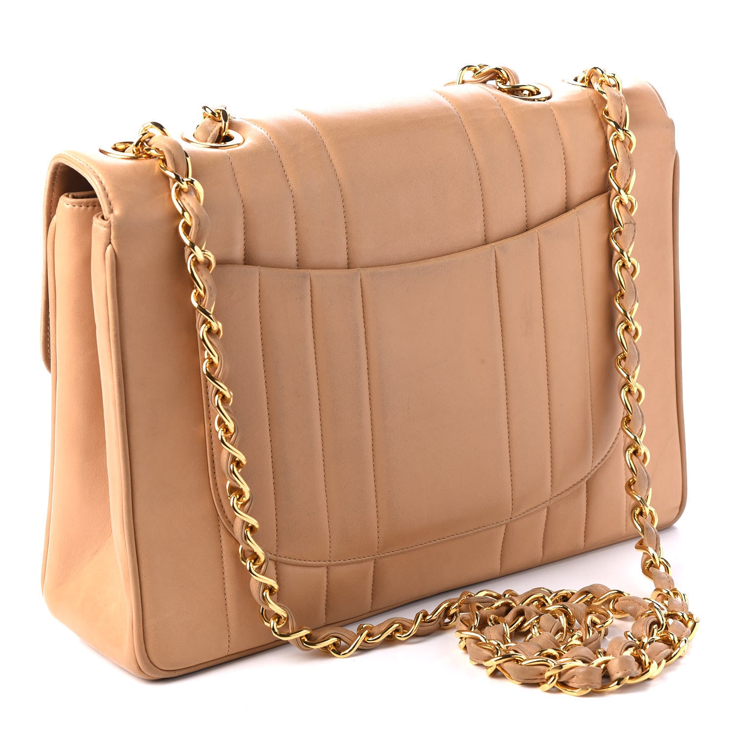 Chanel Lambskin Vertical Quilted Jumbo Single Flap Beige 2 of 9