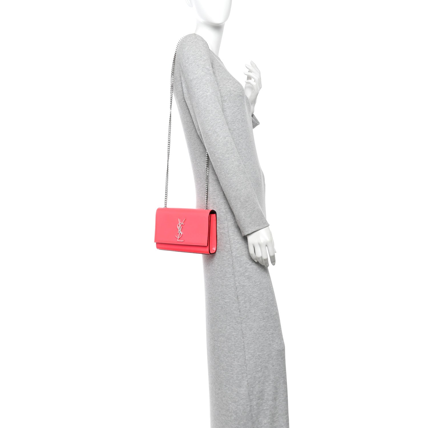 Saint Laurent Patent Grain de Poudre Small Monogram Kate Satchel Neon Pink 2 of 9