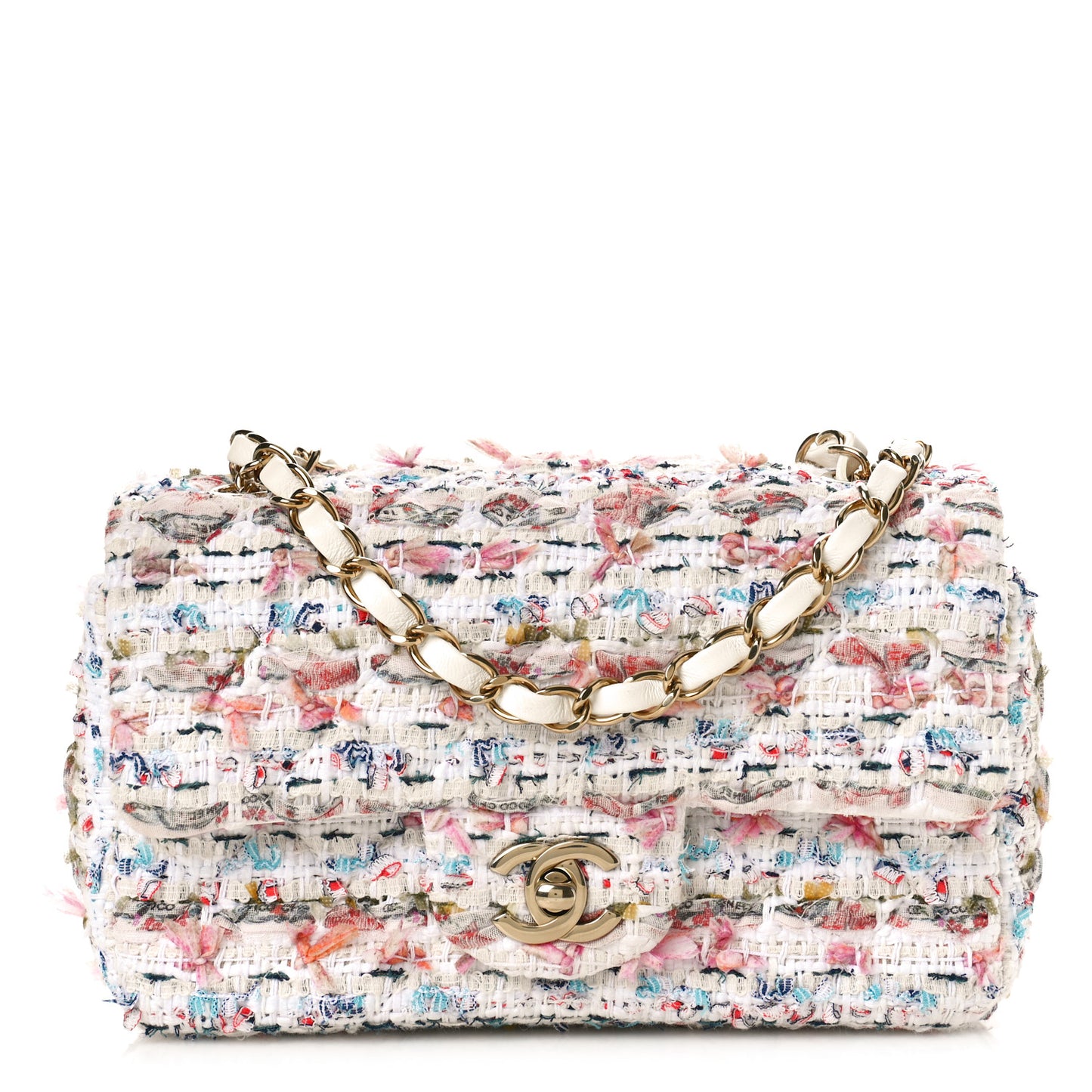 Tweed Quilted Mini Rectangular Flap Ecru Pink Blue Green