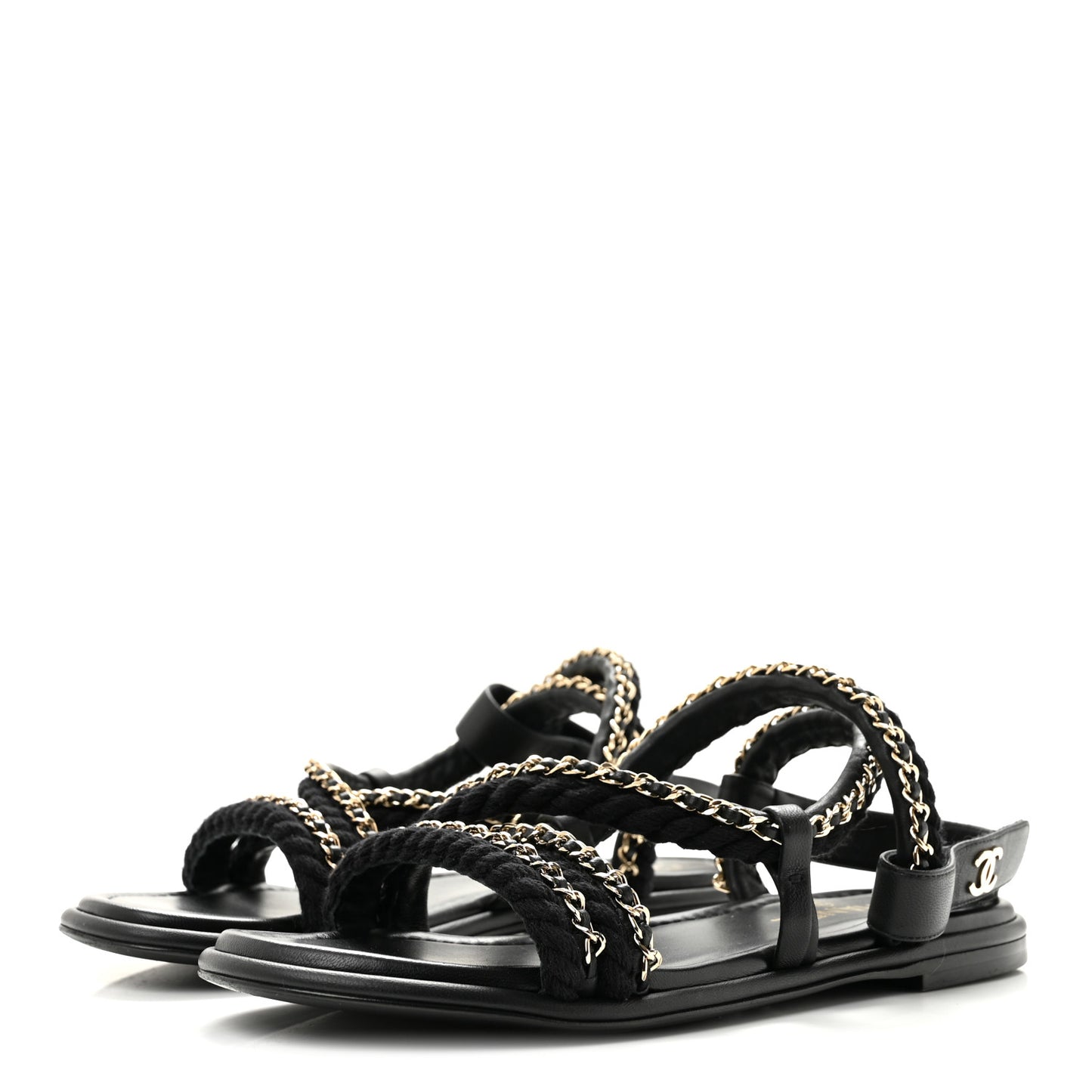 Cord Lambskin CC Chain Sandals 39 Black