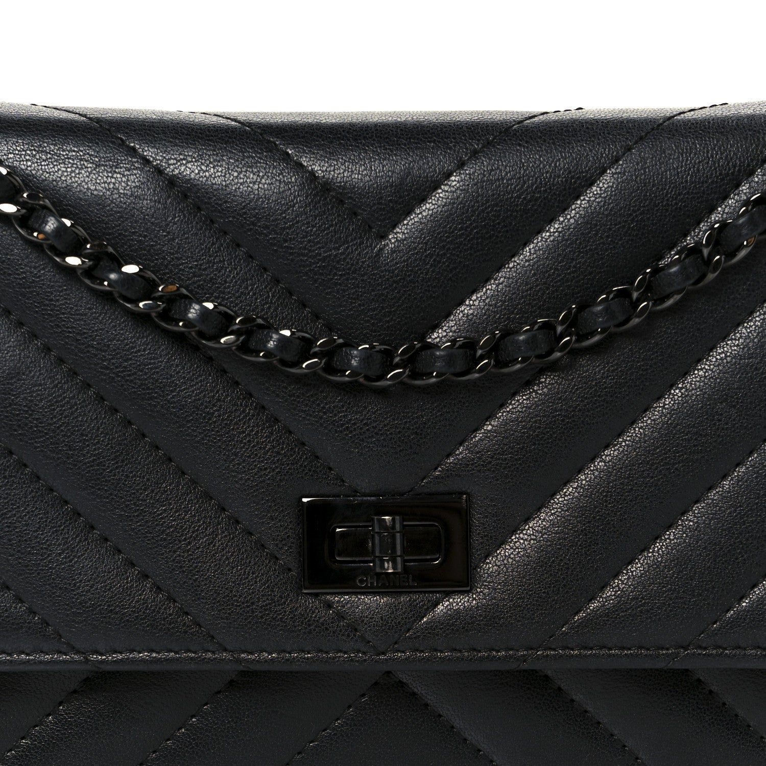 Chanel Sheepskin Chevron Reissue Wallet On Chain WOC So Black 9 of 12