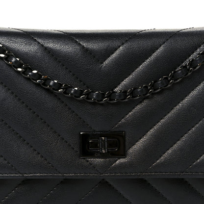 Chanel Sheepskin Chevron Reissue Wallet On Chain WOC So Black 9 of 12