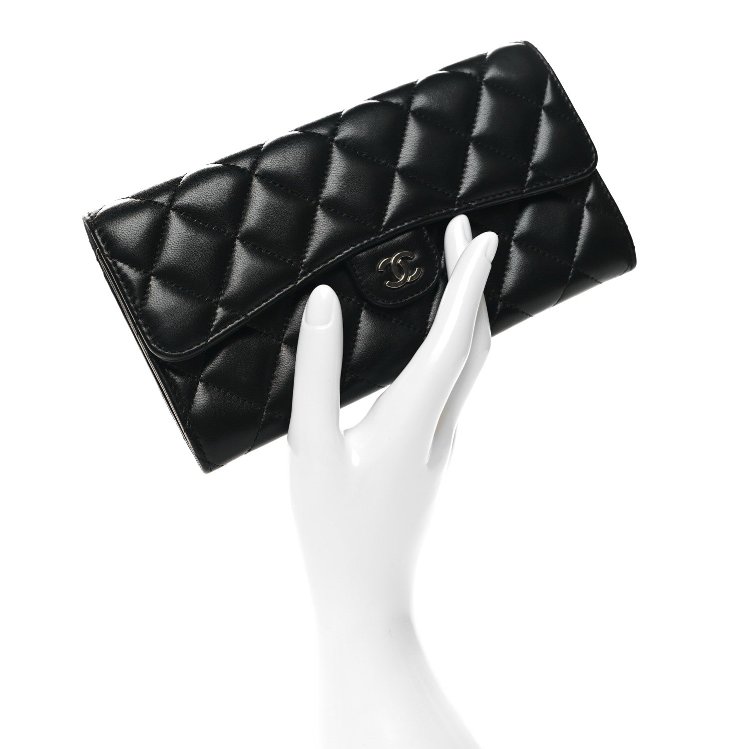 Chanel Lambskin Quilted Large Gusset Flap Wallet Black 2 of 13