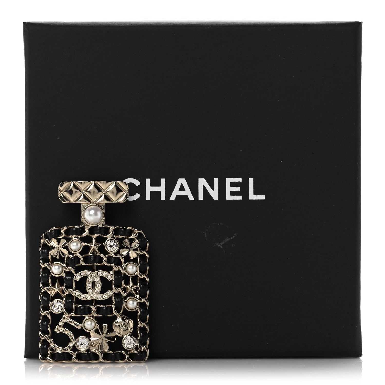 Chanel Lambskin Pearl Quilted Chain CC Perfume Bottle Brooch Gold 5 of 5