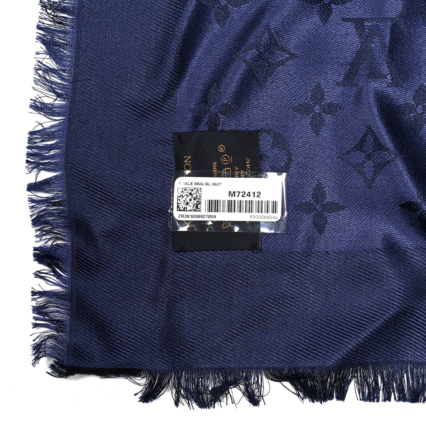 Silk Wool Monogram Shawl Night Blue