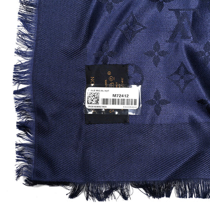 Louis Vuitton Silk Wool Monogram Shawl Night Blue 3 of 5