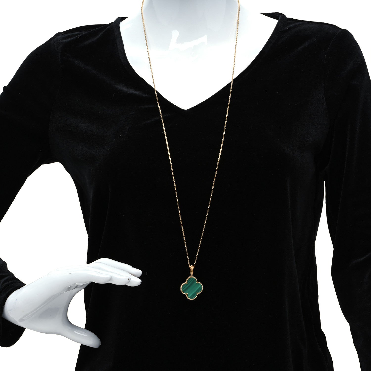 Van Cleef & Arpels 18K Yellow Gold Malachite Magic Alhambra Pendant Necklace 2 of 7