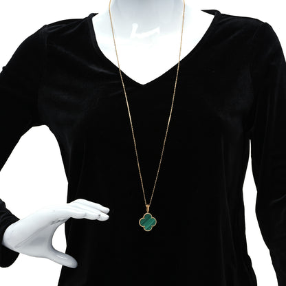 Van Cleef & Arpels 18K Yellow Gold Malachite Magic Alhambra Pendant Necklace 2 of 7
