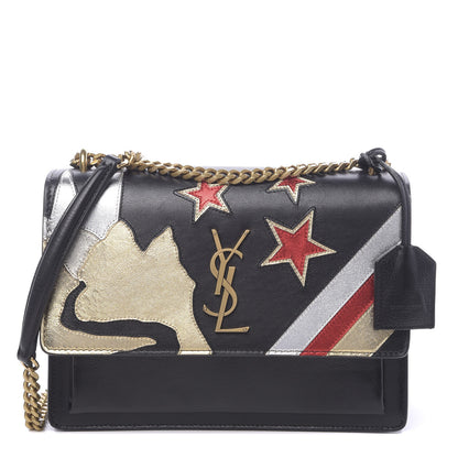 Saint Laurent Calfskin Rock Star Patchwork Medium Monogram Sunset Black 1 of 10