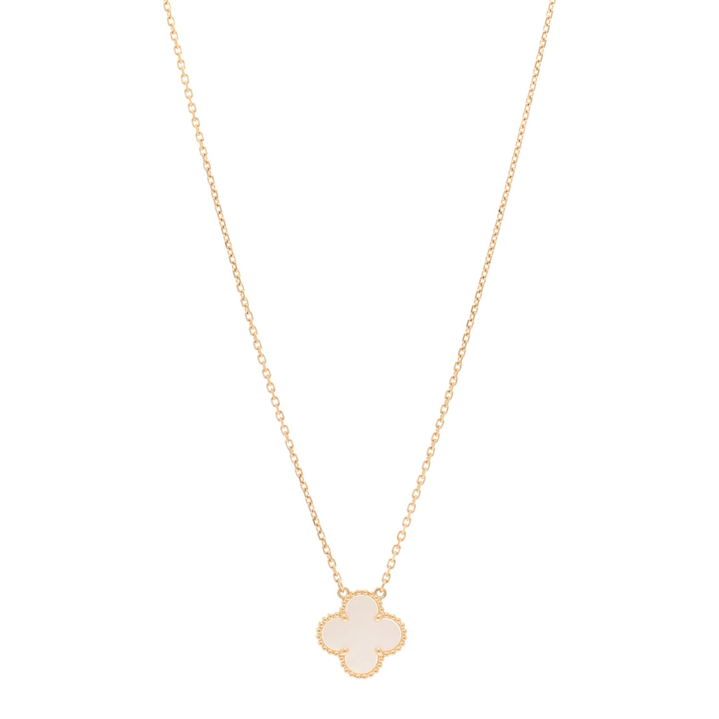 18K Yellow Gold Mother of Pearl Vintage Alhambra Pendant Necklace