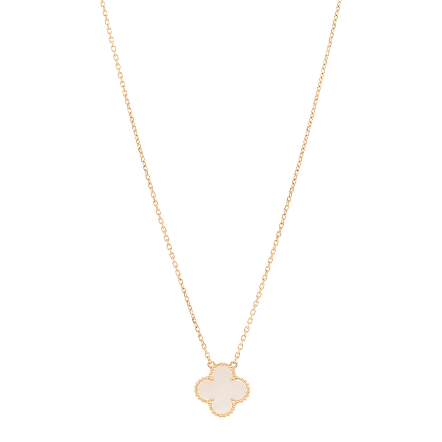 Van Cleef & Arpels 18K Yellow Gold Mother of Pearl Vintage Alhambra Pendant Necklace 1 of 5