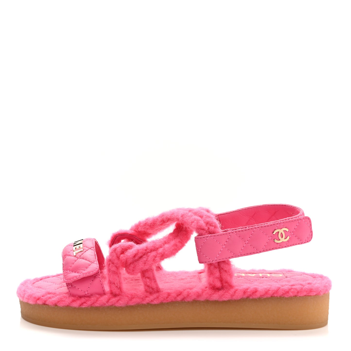 Cord Lambskin Quilted Logo Sandals 38 Pink