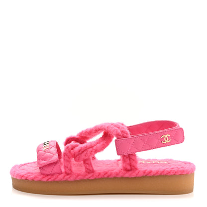 Chanel Cord Lambskin Quilted Logo Sandals 38 Pink 1 of 10