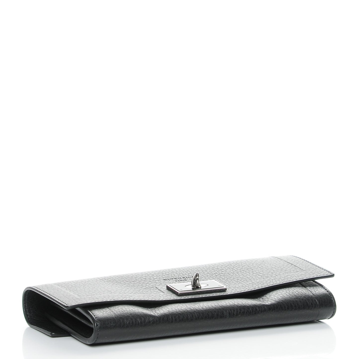 Grained Calfskin Shark Lock Long Flap Wallet Black