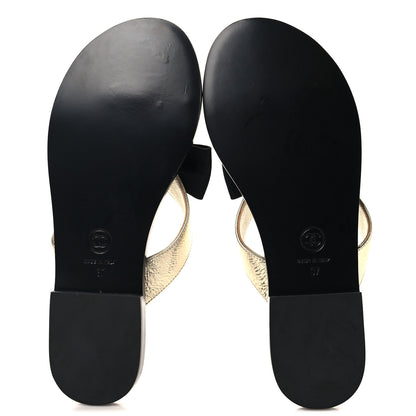 Chanel Metallic Laminated Goatskin Grosgrain Bow Pearl Thong Sandals 37 Gold 6 of 8