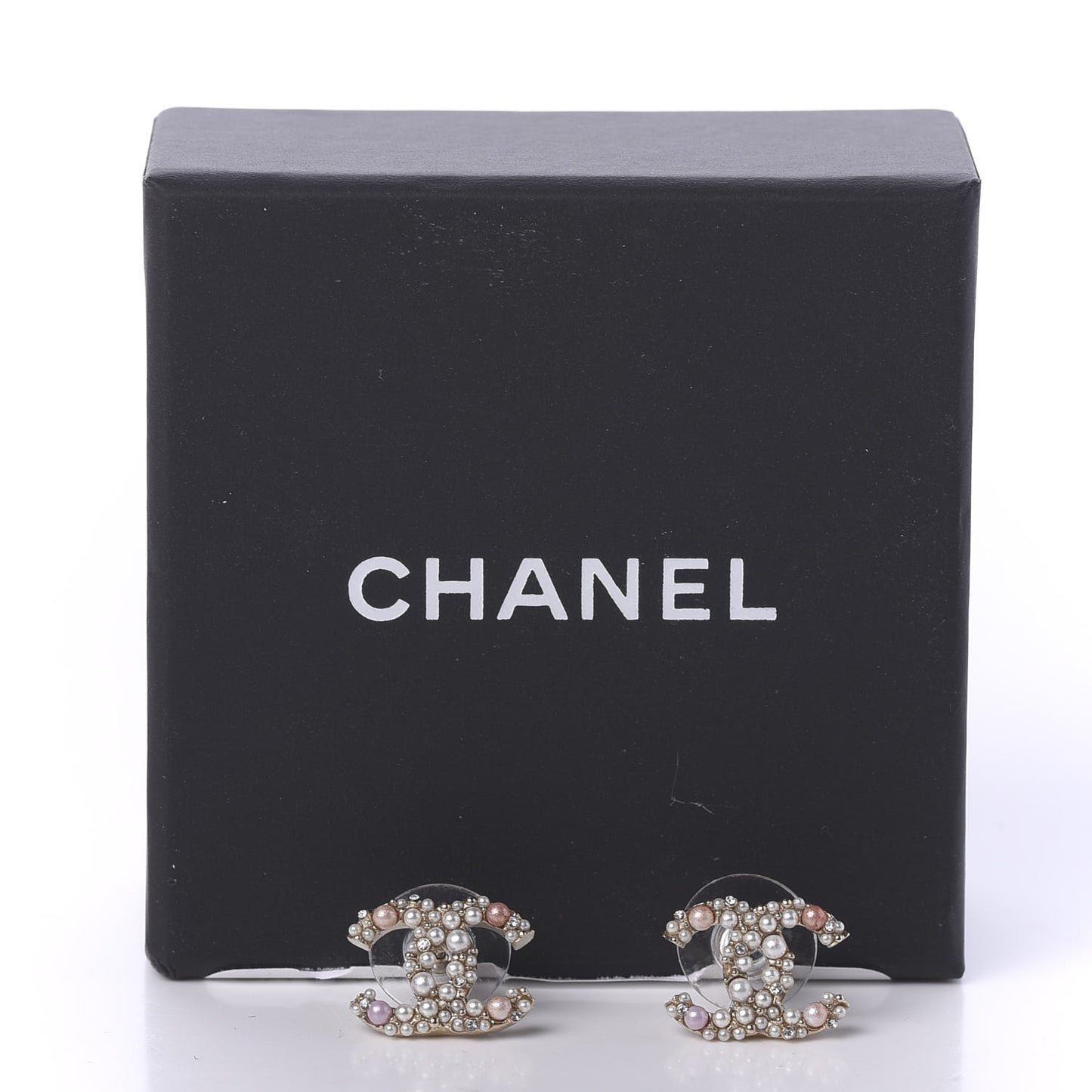 Pearl Crystal CC Charms Stud Earrings Light Gold Pink