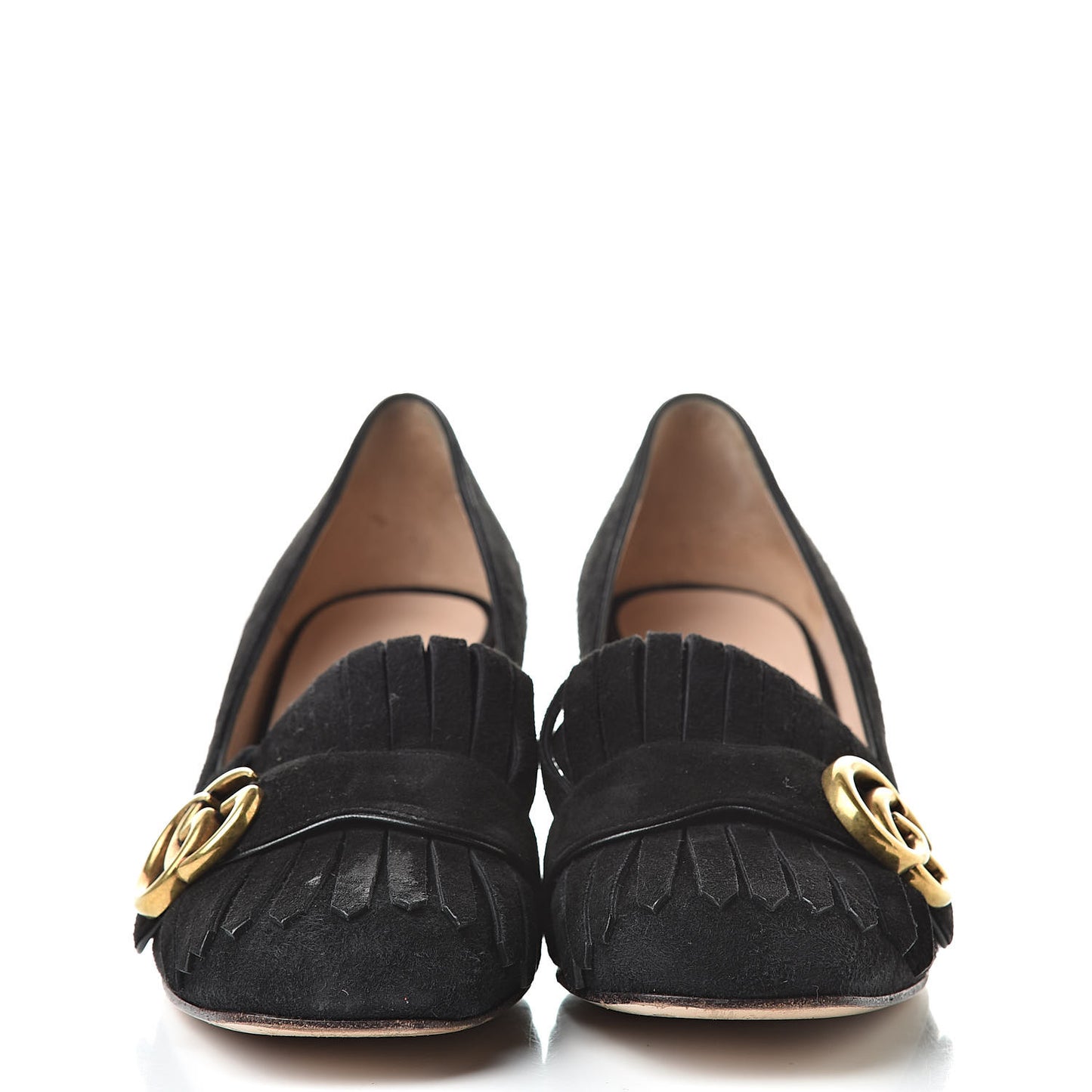 Kid Scamosciato GG Marmont Fringe 50mm Loafer Pumps 36.5 Black