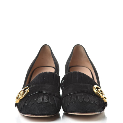 Gucci Kid Scamosciato GG Marmont Fringe 50mm Loafer Pumps 36.5 Black 2 of 10