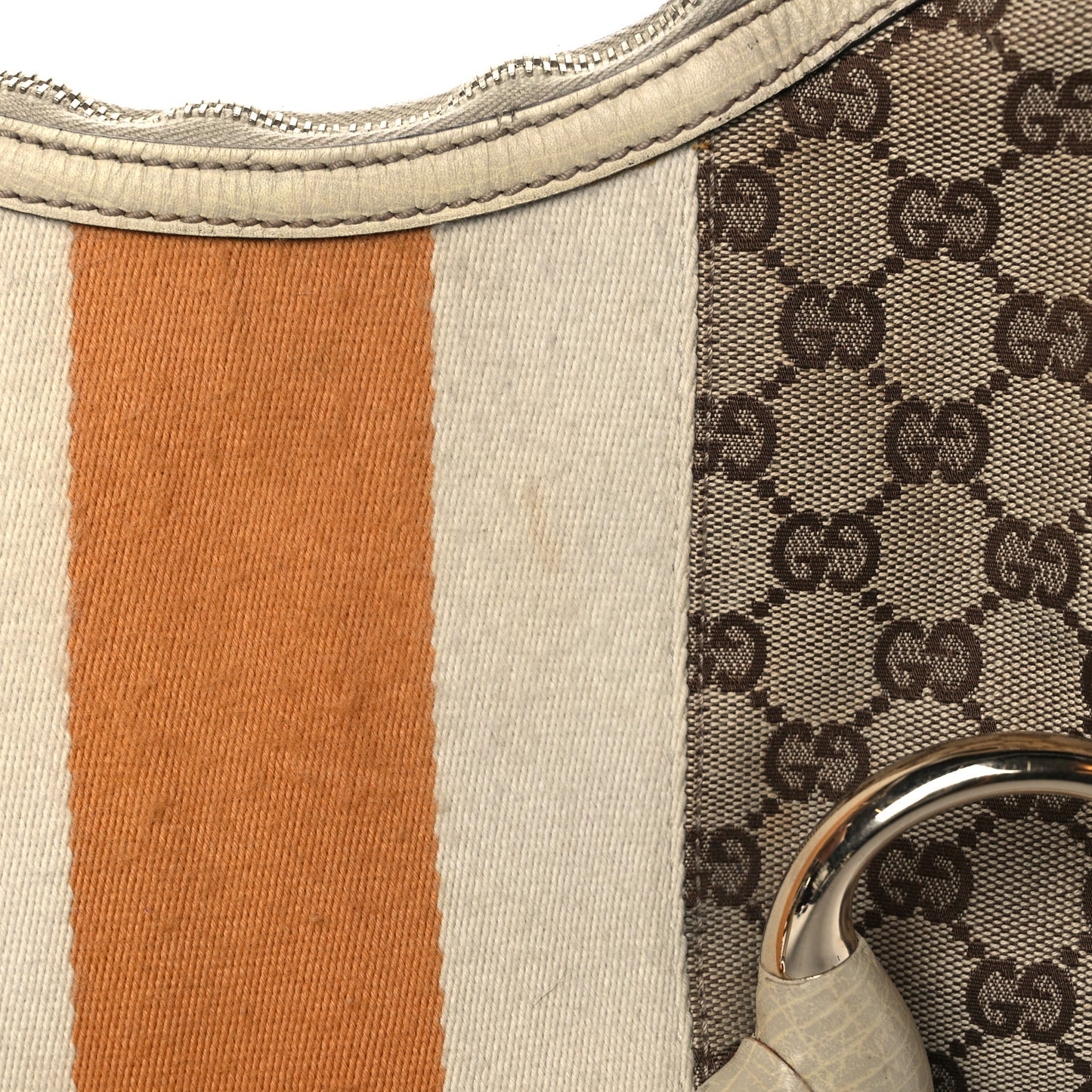 Monogram Large Horsebit Web Shoulder Bag White