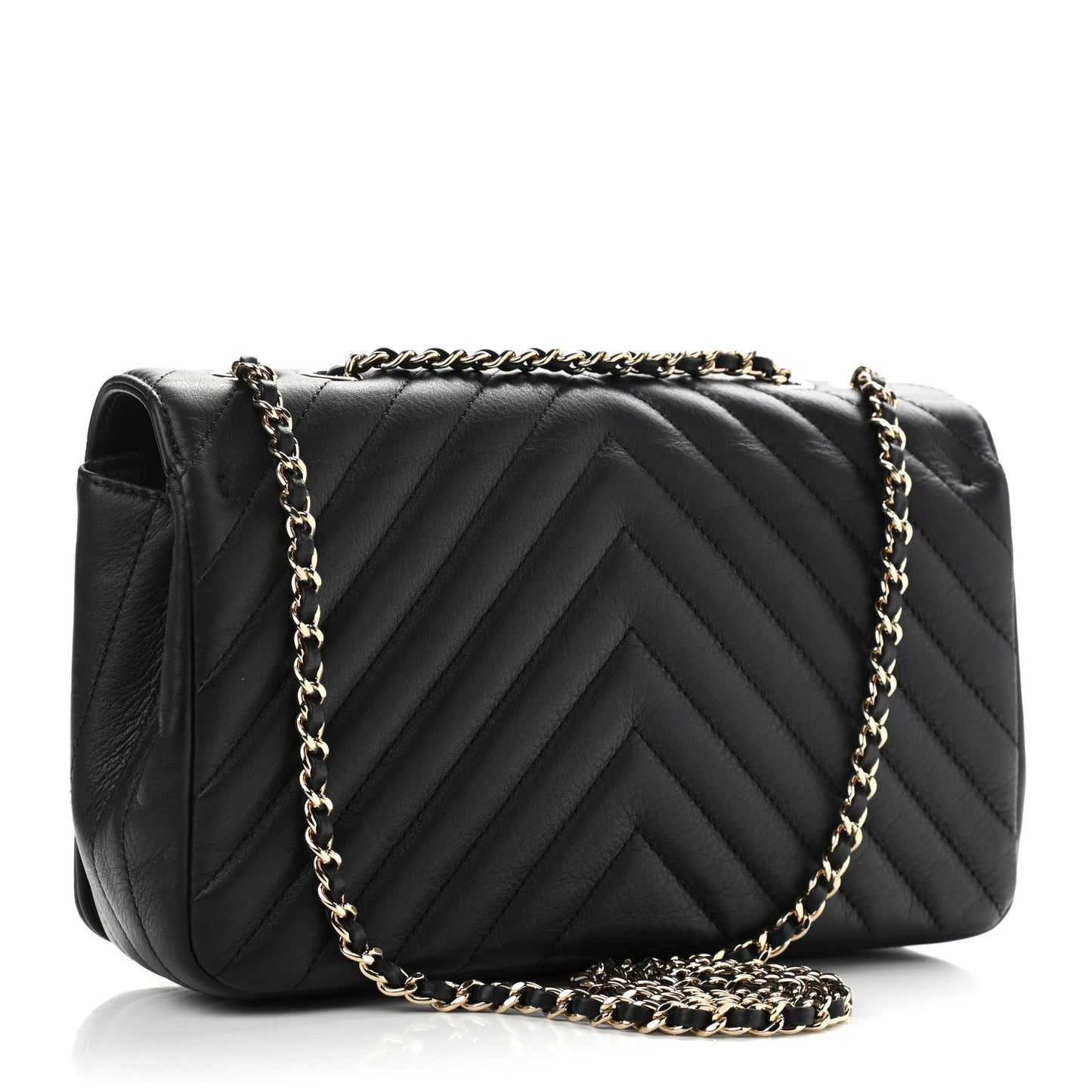 Calfskin Chevron Quilted Medium Statement Flap Black
