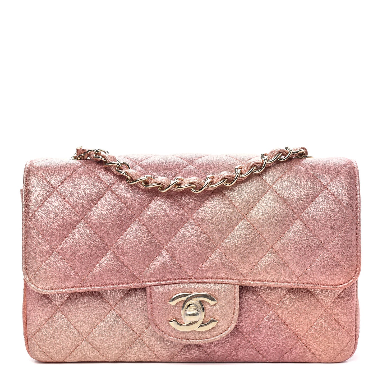 Metallic Lambskin Quilted Ombre Mini Rectangular Flap Pink