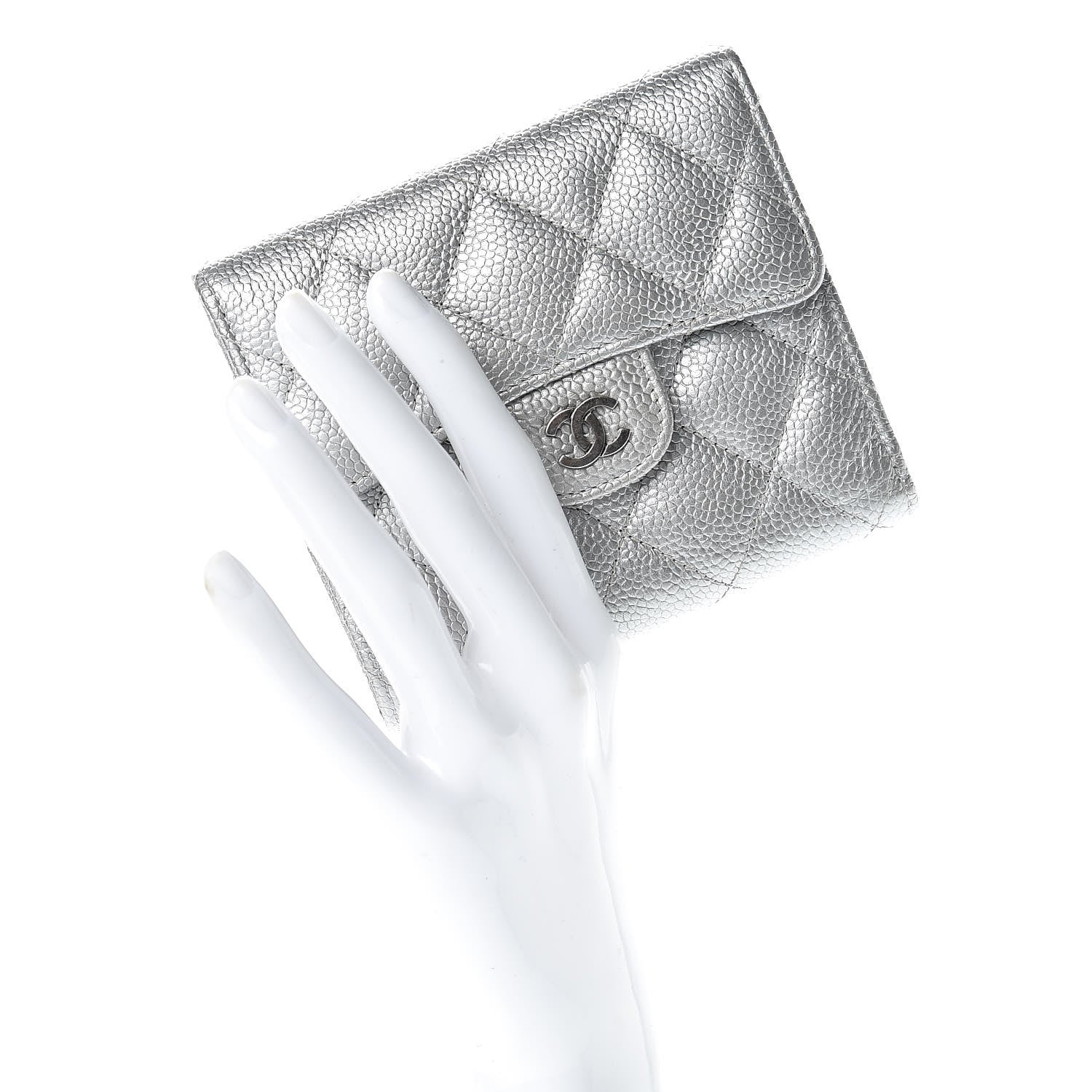 Chanel Metallic Caviar Quilted Compact Flap Wallet Silver 2 of 11