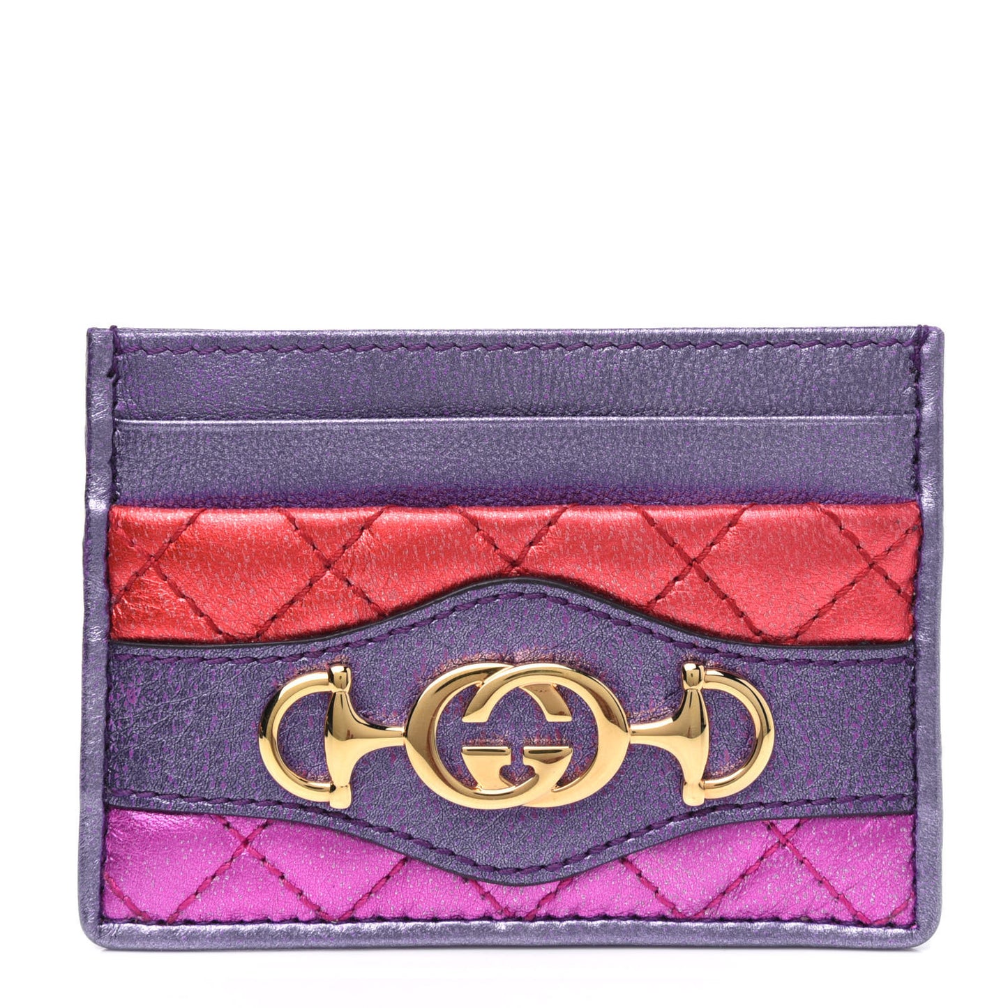 Laminated Nappa Trapuntata Zumi Card Holder Rosso Fuxia Bizantin